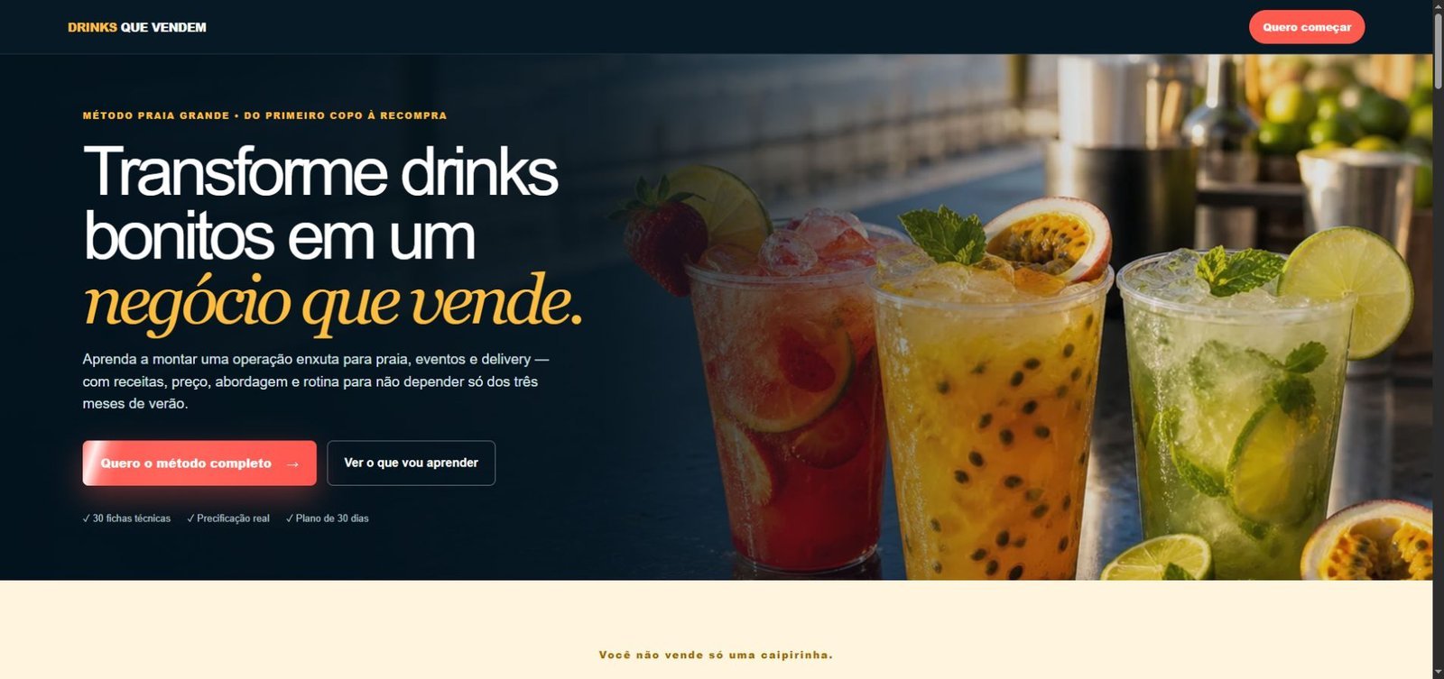 Landing page desenvolvida para Drinks que Vendem